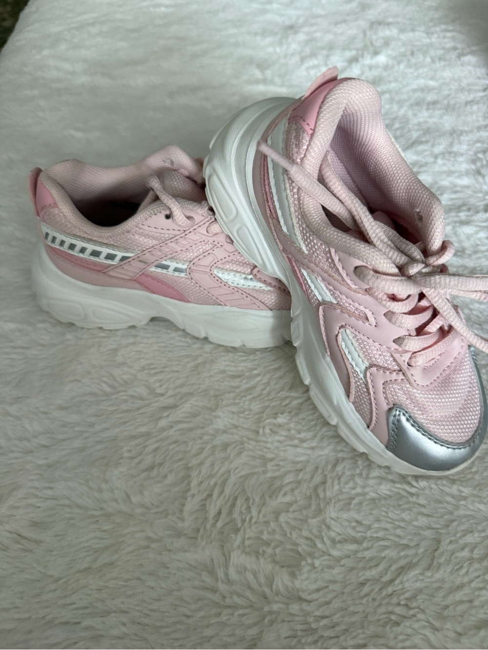Kids' Pink Mesh and Silver Accent Sneakers - Comfortable Lace-Up Trainers
